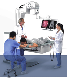 Operating table for a hybrid surgery and hybrid operating room